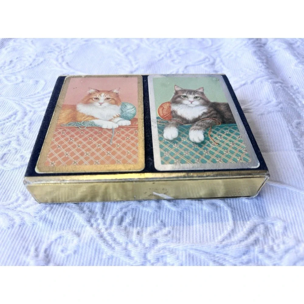 Vintage MCM Congress Double Deck Playing Cards IN BOX Cats Yarn – Used‎